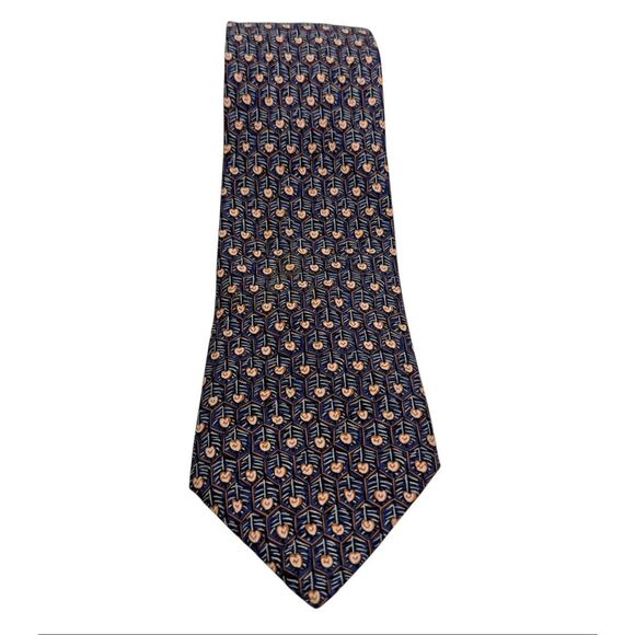 Hermes Paris Men's Blue Honeycomb Hearts Abstract Pattern Silk Necktie - Picture 6 of 9